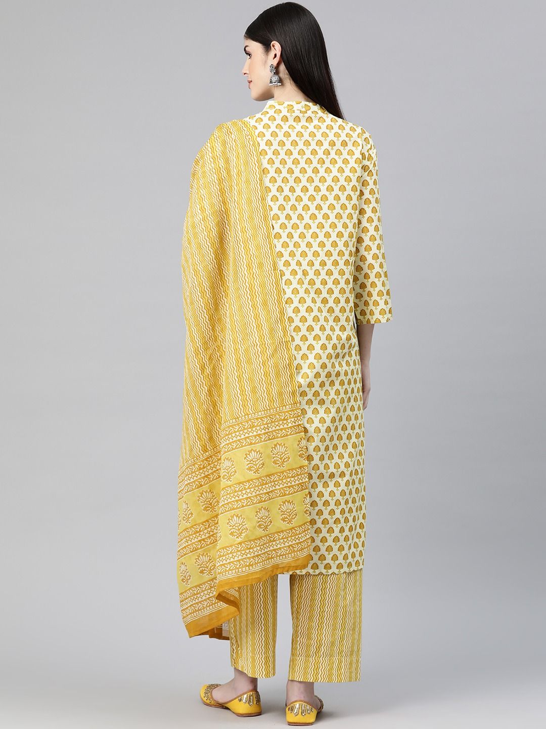 Straight Style Cotton Fabric Yellow Color Kurti Bottom And Dupatta