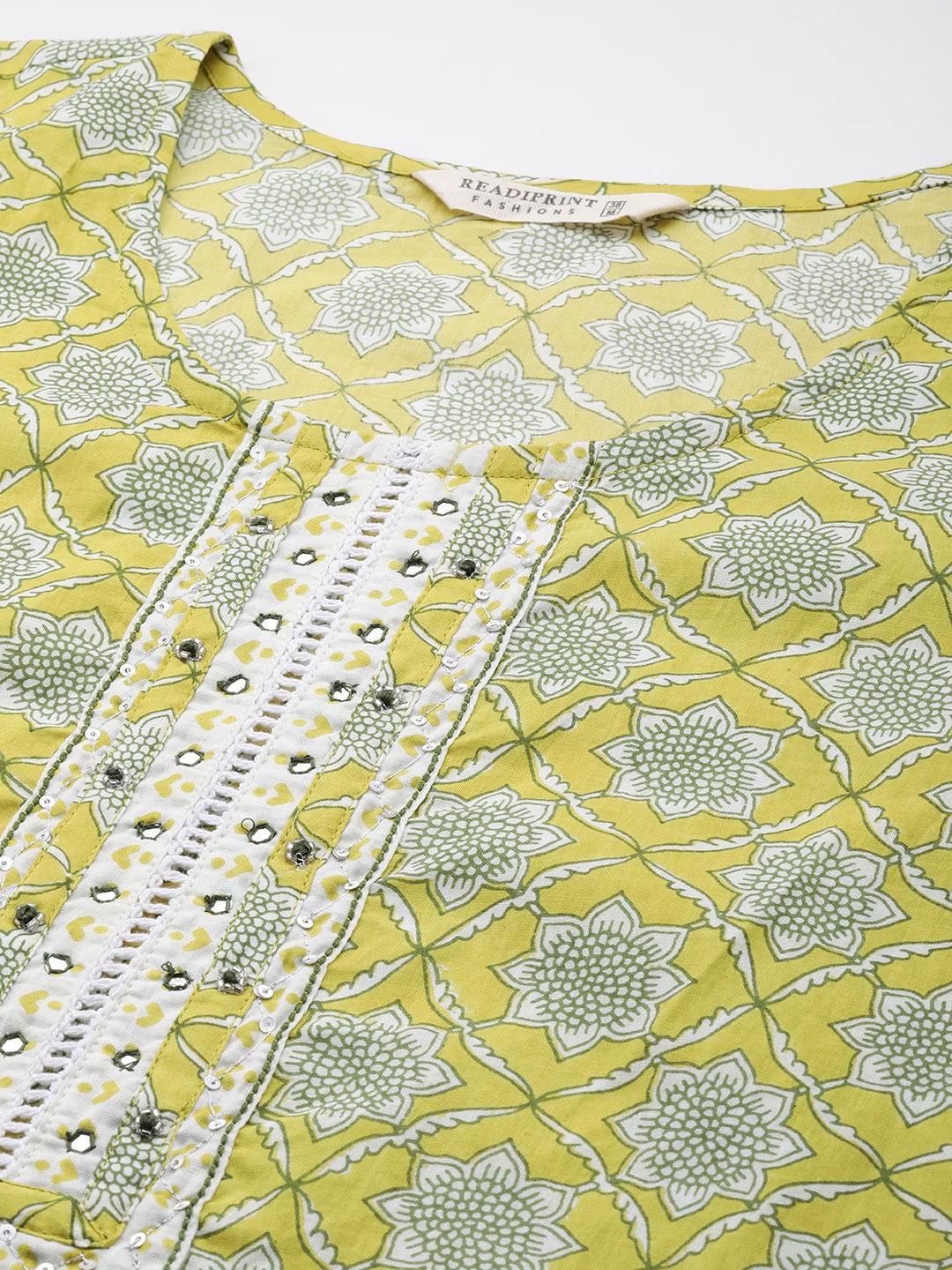 Straight Style Cotton Fabric Green Color Kurti And Bottom With Dupatta