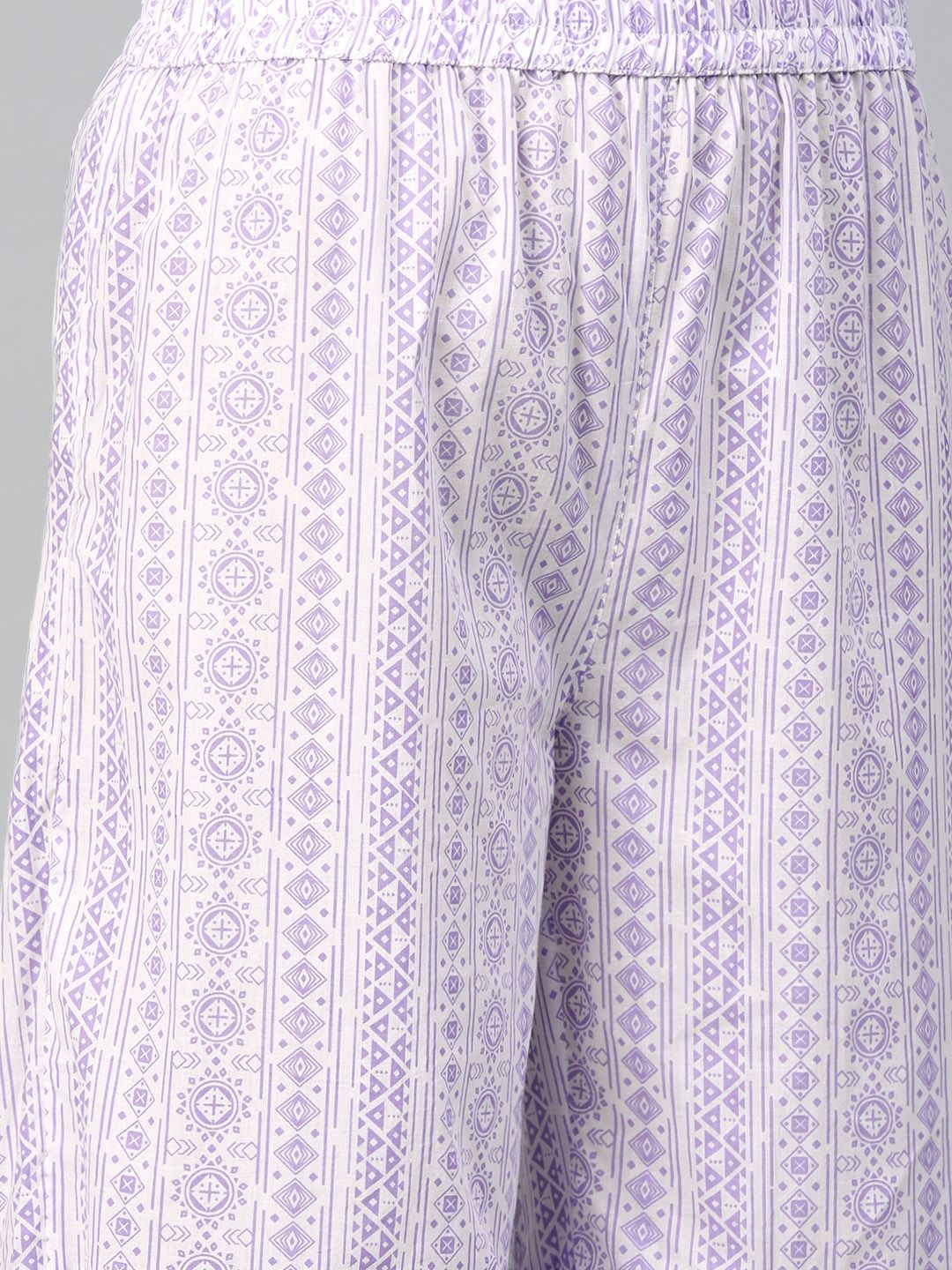 Frock Style Cotton Fabric White & Purple Color Kurti And Sharara With Dupatta