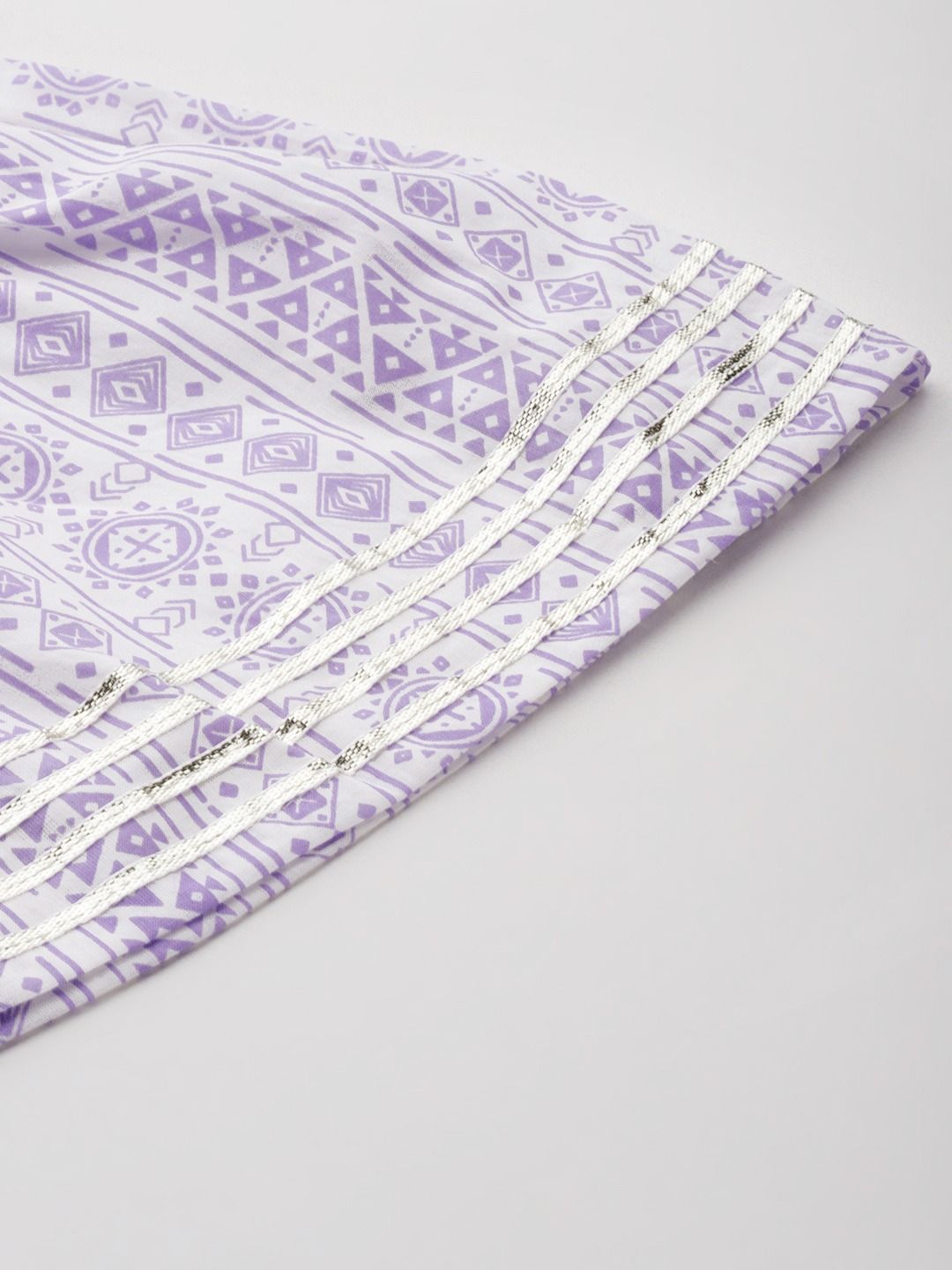 Frock Style Cotton Fabric White & Purple Color Kurti And Sharara With Dupatta