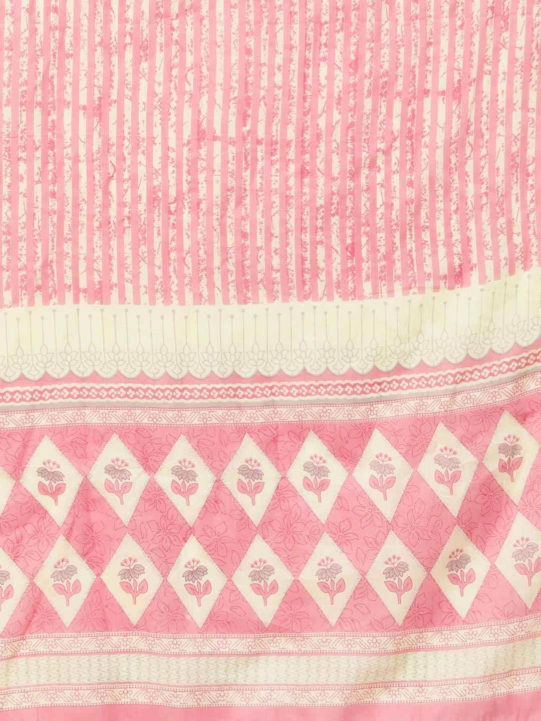 Straight Style Cotton Fabric Cream & Pink Color Kurti And Bottom With Dupatta