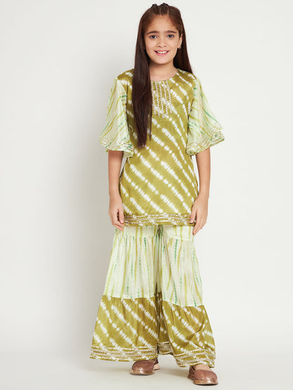 Straight Style Silk Fabric Green Color Kurti And Sharara