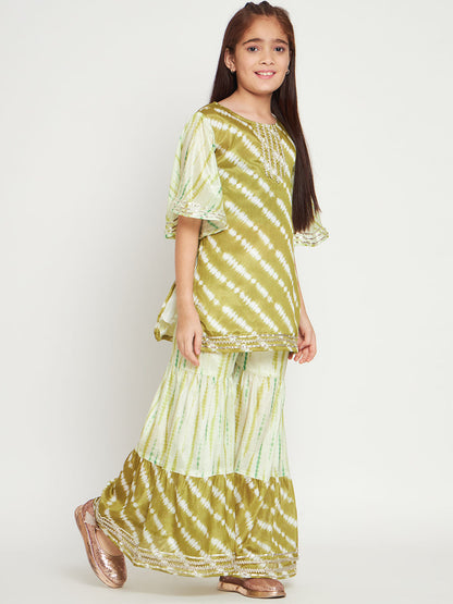 Straight Style Silk Fabric Green Color Kurti And Sharara