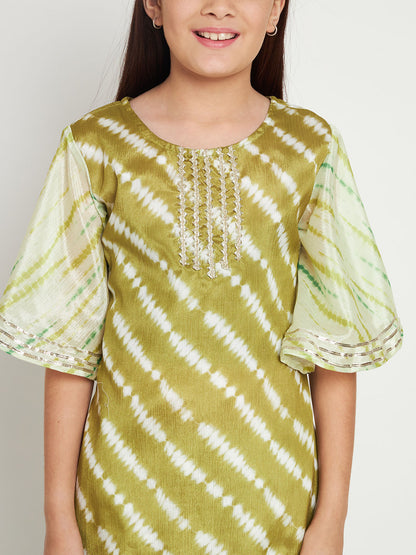 Straight Style Silk Fabric Green Color Kurti And Sharara