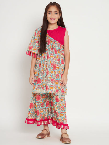 Frock Style Cotton Fabric Pink Color Kurti And A Line Palazzo