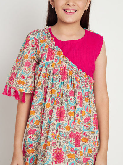 Frock Style Cotton Fabric Pink Color Kurti And A Line Palazzo