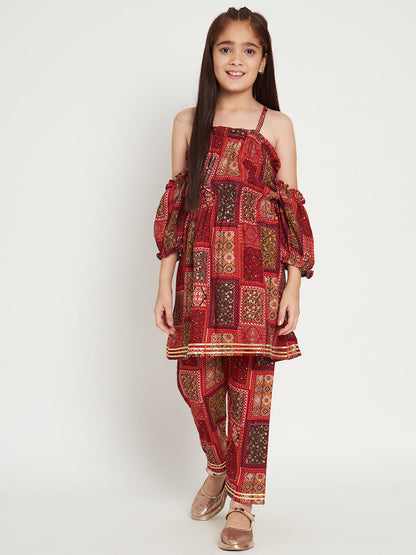 Frock Style Rayon Fabric Maroon Color Kurti With Pyjama