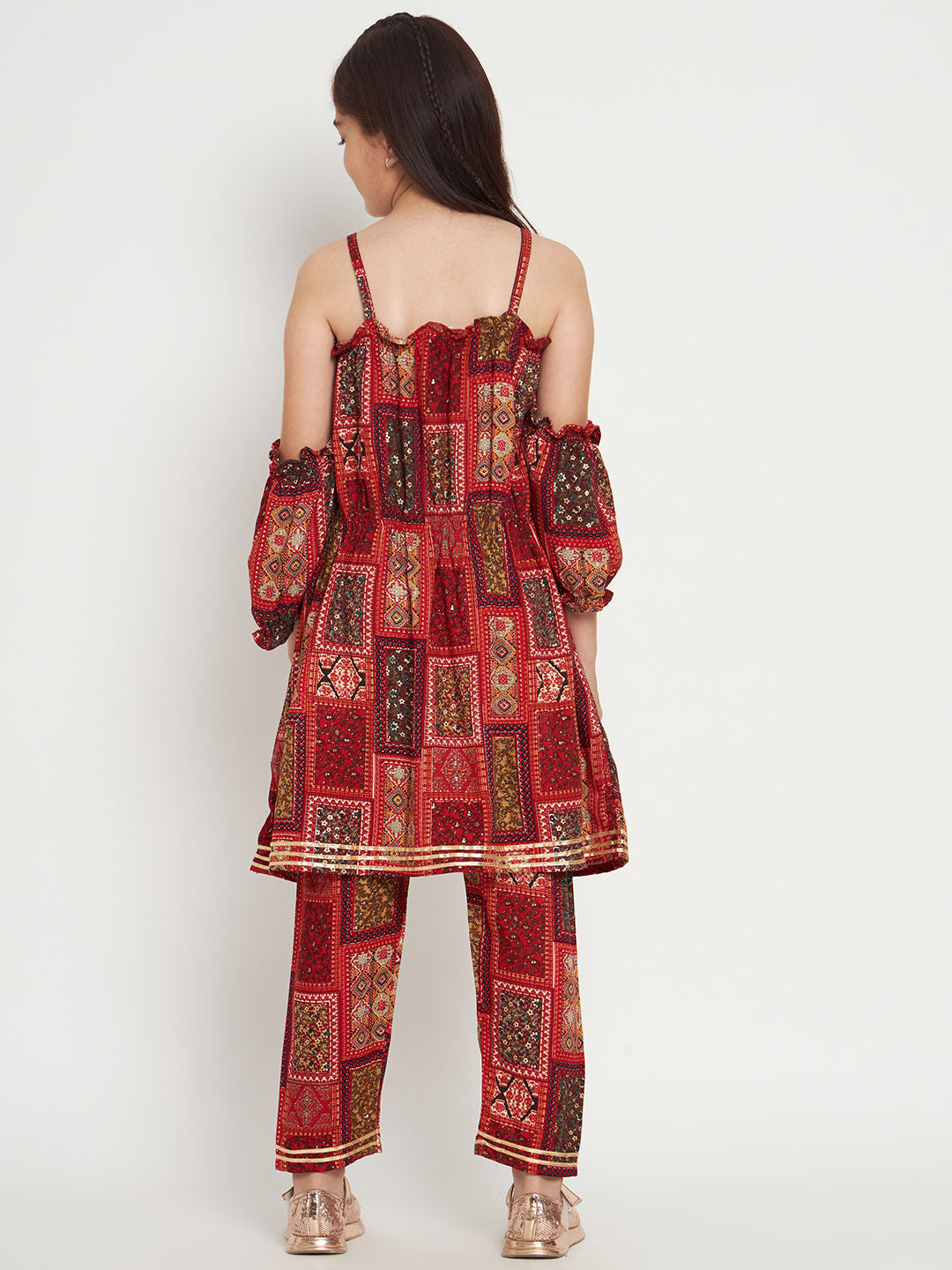 Frock Style Rayon Fabric Maroon Color Kurti With Pyjama