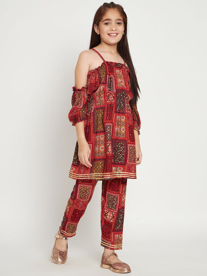 Frock Style Rayon Fabric Maroon Color Kurti With Pyjama