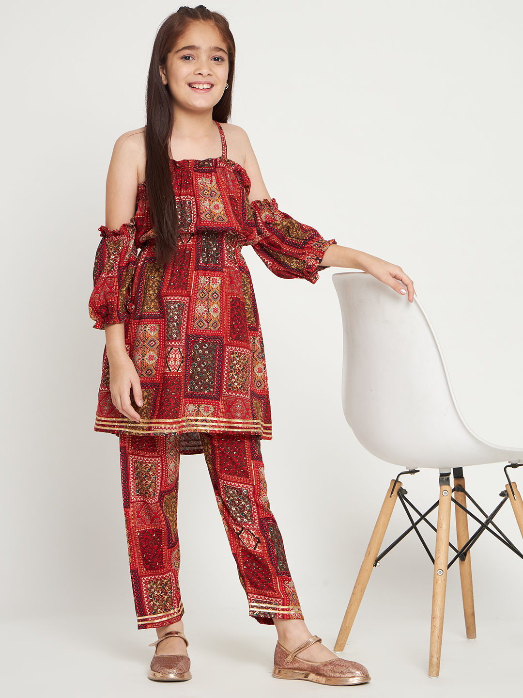 Frock Style Rayon Fabric Maroon Color Kurti With Pyjama