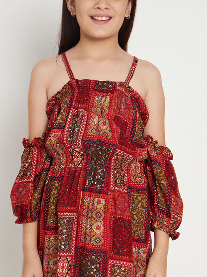 Frock Style Rayon Fabric Maroon Color Kurti With Pyjama