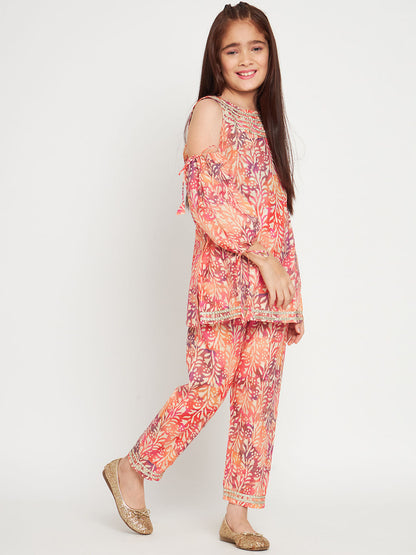 Straight Style Cotton Fabric Multi Color Kurti And Pyjama