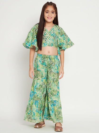 Straight Style Cotton Fabric Green Color Top And Sharara