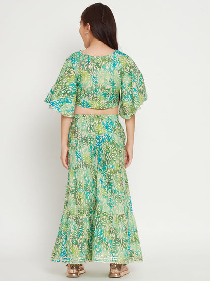 Straight Style Cotton Fabric Green Color Top And Sharara