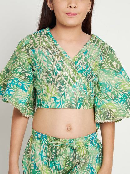 Straight Style Cotton Fabric Green Color Top And Sharara