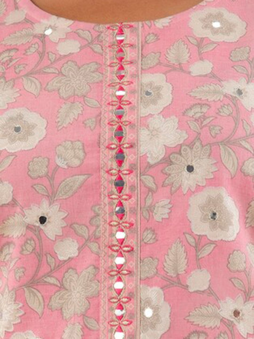 Straight Style Cotton Fabric Pink Color Kurti And Bottom With Dupatta