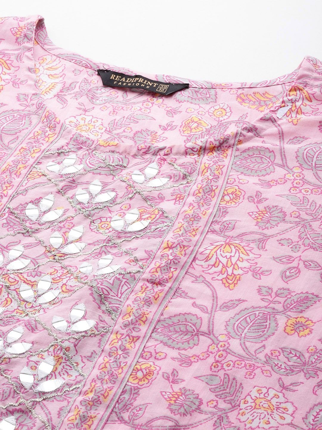 Straight Style Cotton Fabric Pink Color Kurti And Bottom With Dupatta