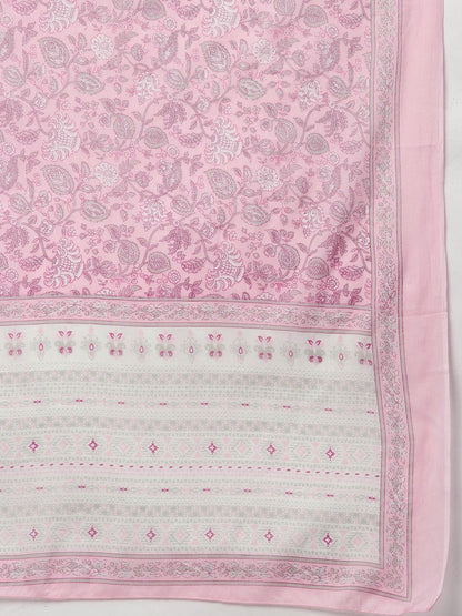 Straight Style Cotton Fabric Pink Color Kurti And Bottom With Dupatta