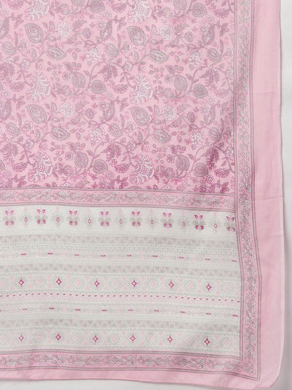 Straight Style Cotton Fabric Pink Color Kurti And Bottom With Dupatta