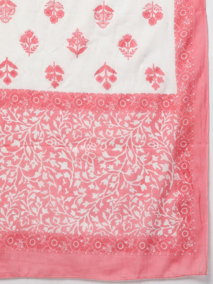 Straight Style Cotton Fabric Pink Color Kurti And Bottom With Dupatta