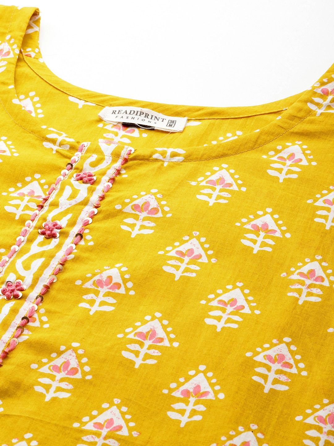 Straight Style Cotton Fabric Yellow Color Kurti And Bottom With Dupatta