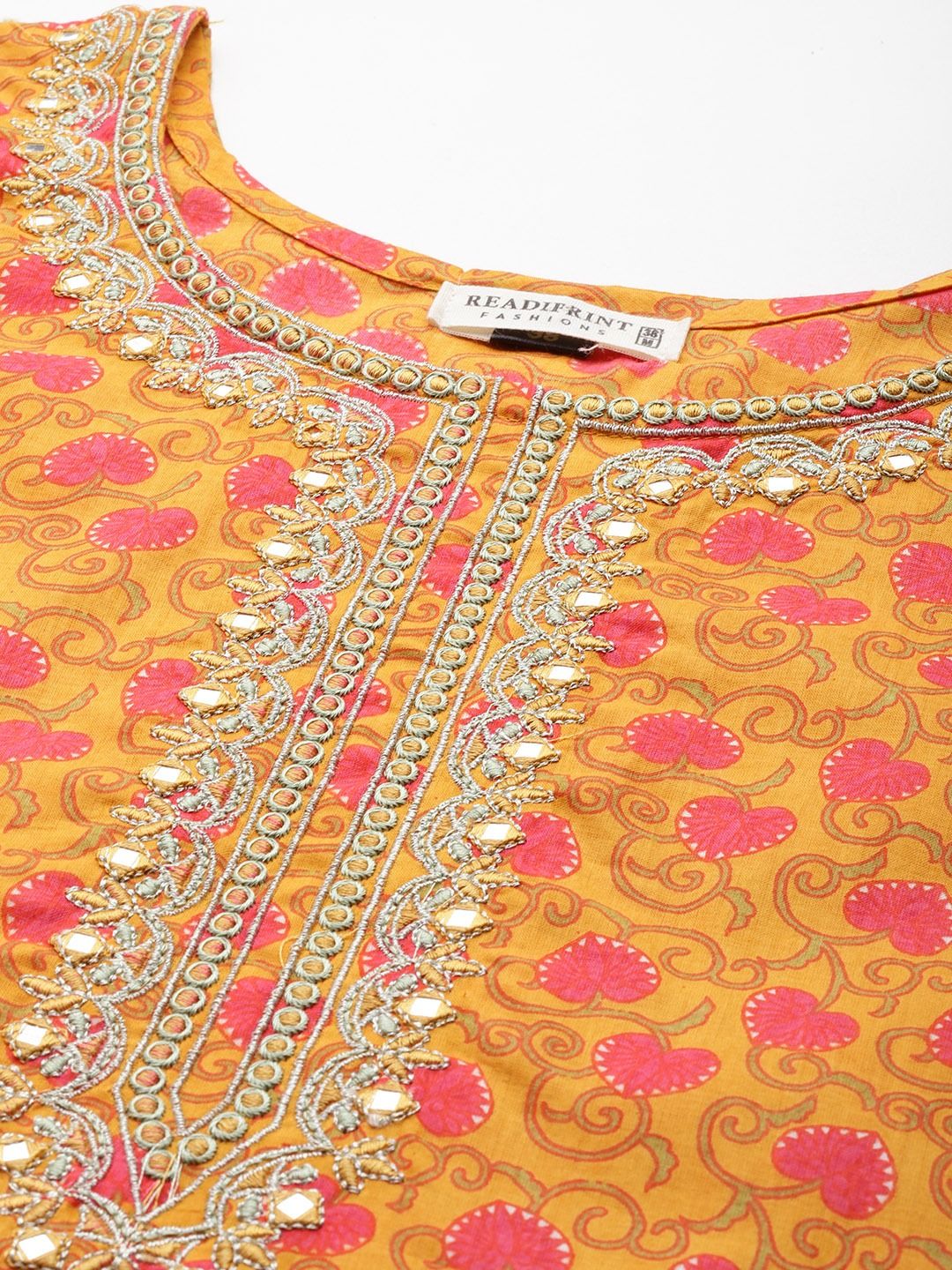 Straight Style Cotton Fabric Mustard Color Kurti And Bottom With Dupatta