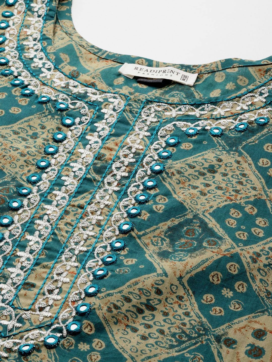 Straight Style Cotton Fabric Green Color Kurti And Bottom With Dupatta