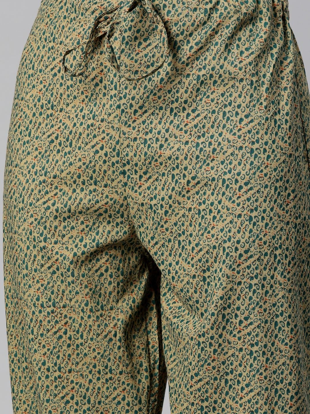 Straight Style Cotton Fabric Green Color Kurti And Bottom With Dupatta