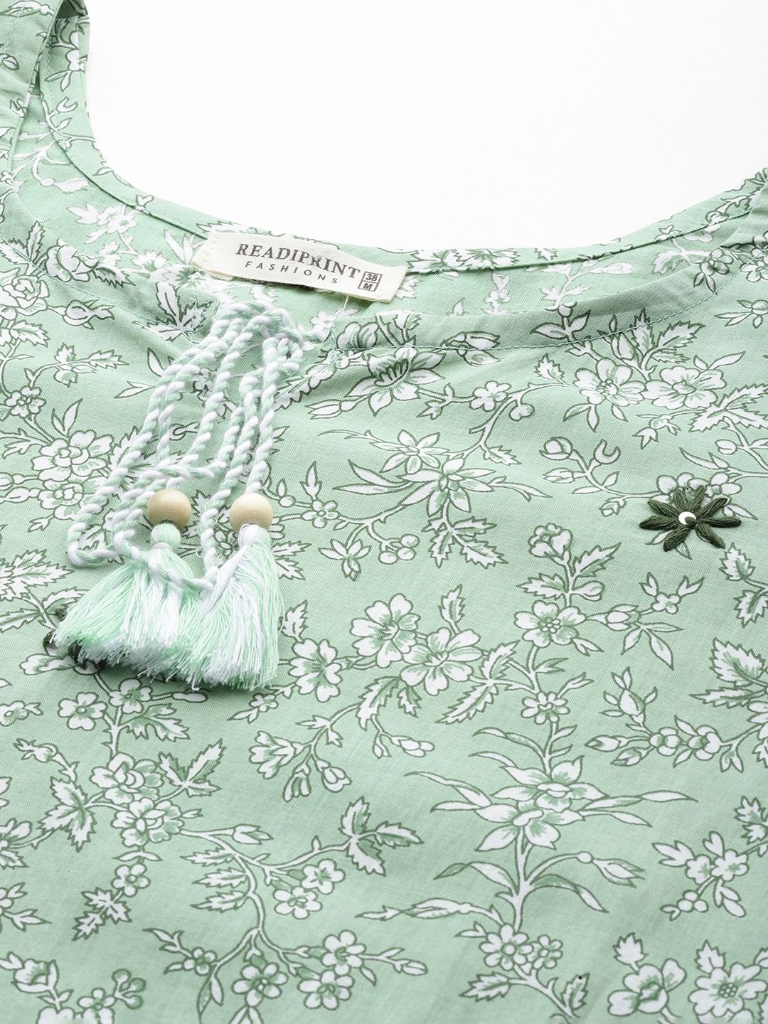 Straight Style Cotton Fabric Green Color Kurti And Bottom With Dupatta