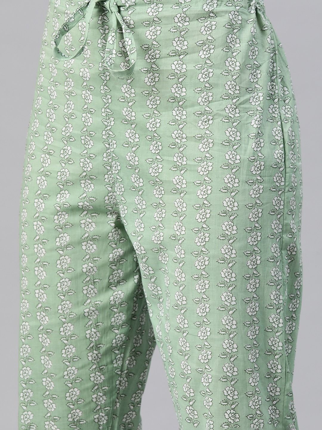 Straight Style Cotton Fabric Green Color Kurti And Bottom With Dupatta