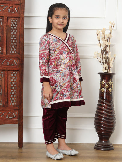 Frock Style Cotton Fabric Violet Color Kurti And Bottom