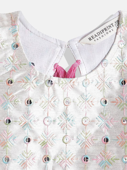 Straight Style Silk Fabric Cream & Pink Color Top And Bottom