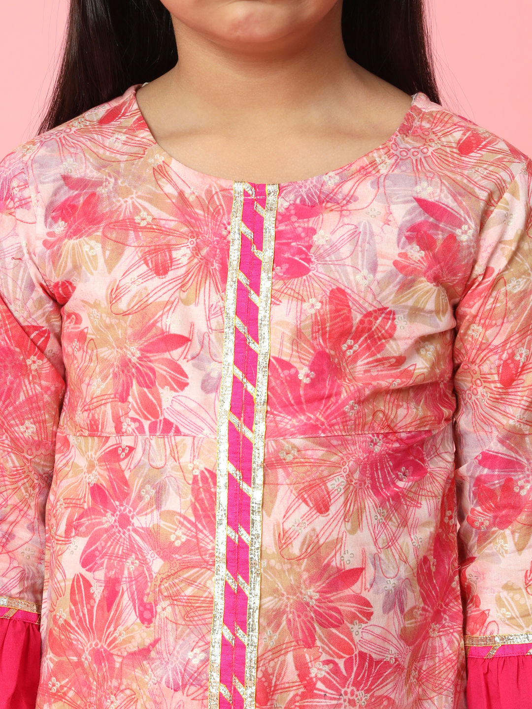 A-Line Style Cotton Fabric Pink Color Kurti And Sharara