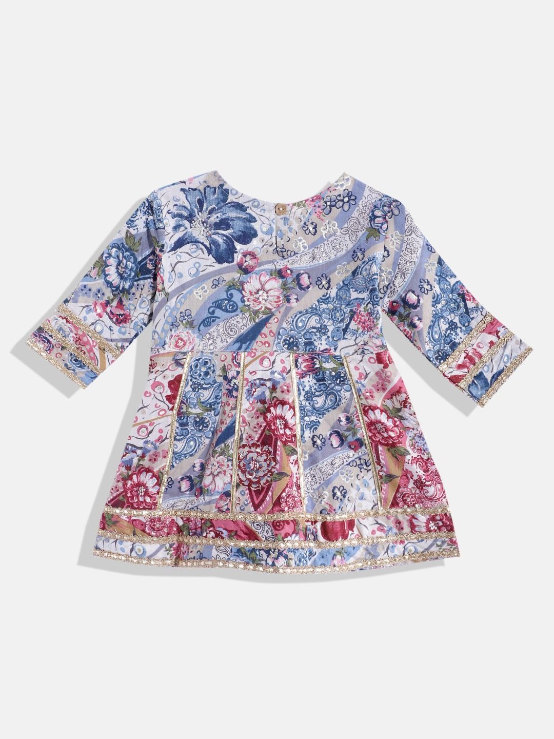 Anarkali Style Cotton Fabric Blue Color Kurti And Pyjama