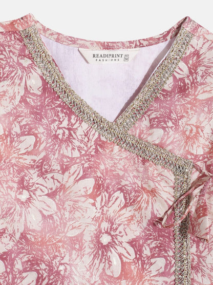 A Line Style Cotton Fabric Mauve Color Printed Kurti With Sharara