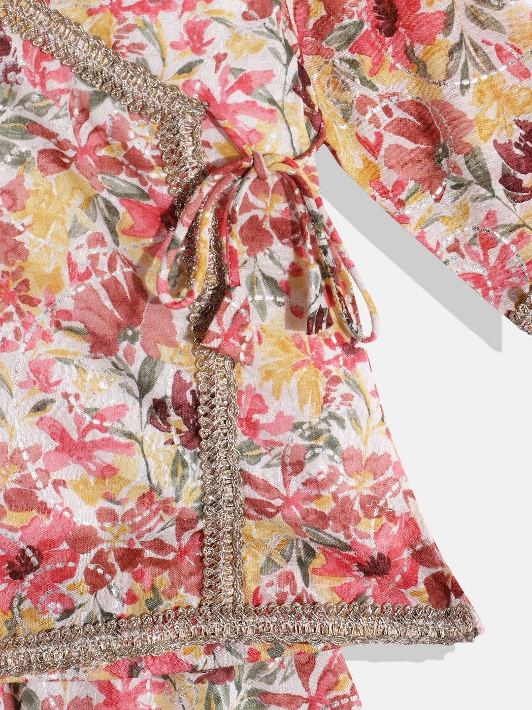 A Line Style Cotton Fabric Yellow Color Printed Kurti With Sharara