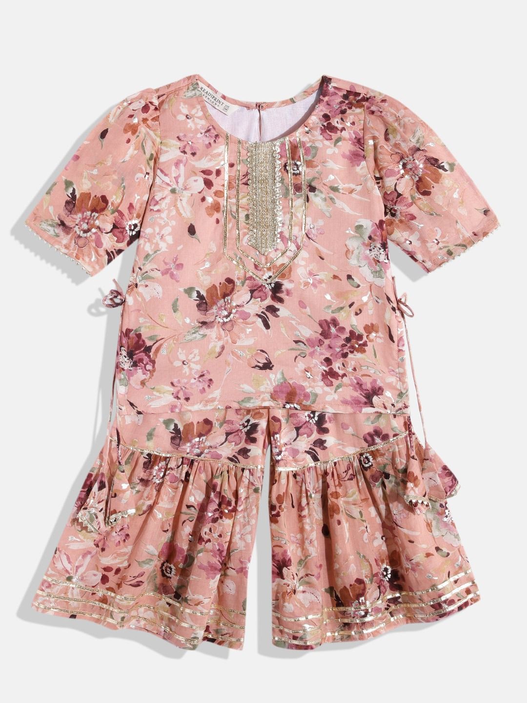 Straight Style Cotton Fabric Peach Kurta Set