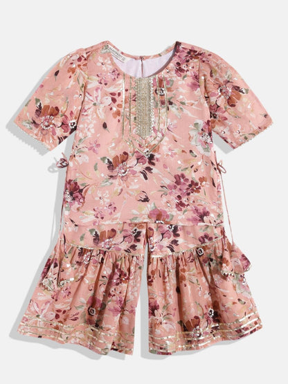 Straight Style Cotton Fabric Peach Kurta Set