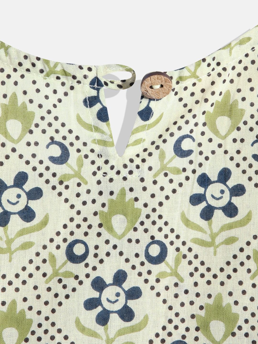 Frock Style Cotton Fabric Green Kurta Set