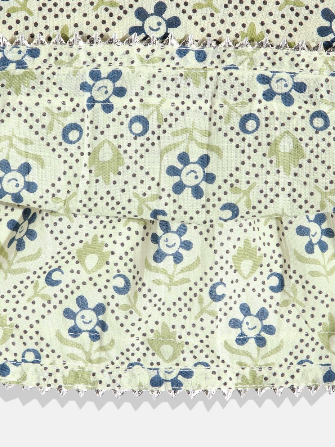 Frock Style Cotton Fabric Green Kurta Set