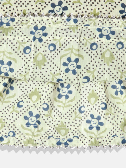 Frock Style Cotton Fabric Green Kurta Set