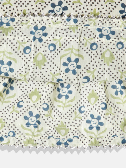 Frock Style Cotton Fabric Green Kurta Set