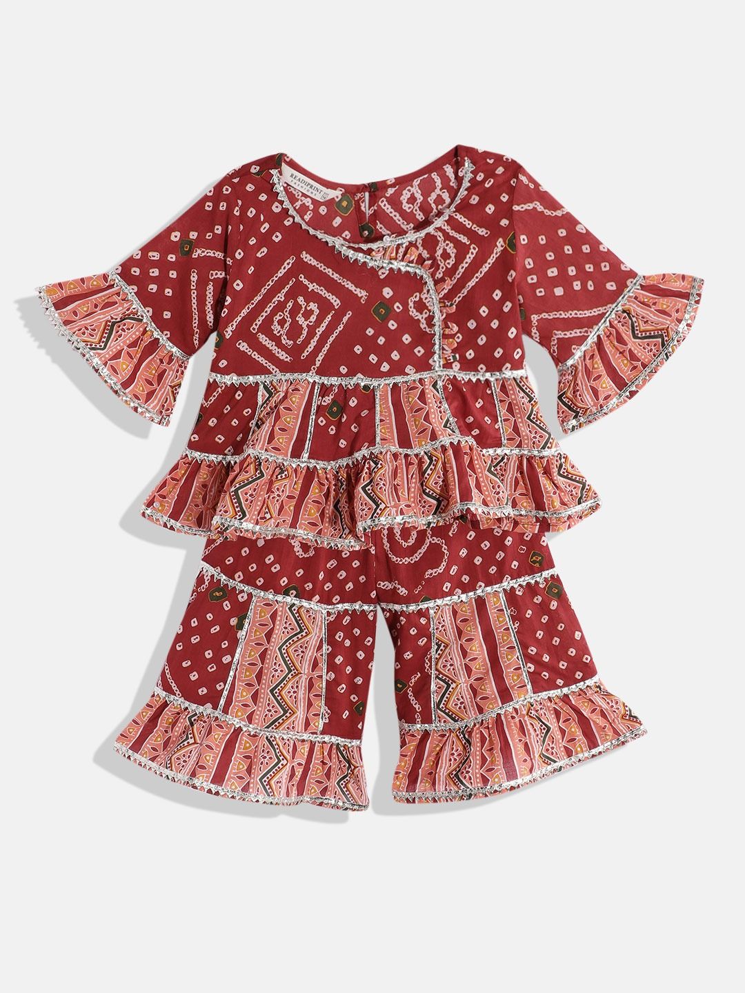 Frock Style Cotton Fabric Maroon Color Kurti With Sharara