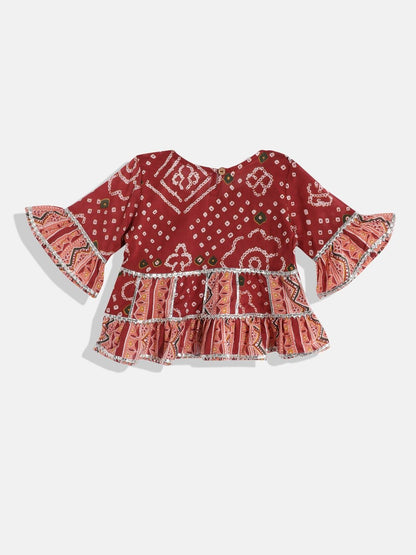 Frock Style Cotton Fabric Maroon Color Kurti With Sharara
