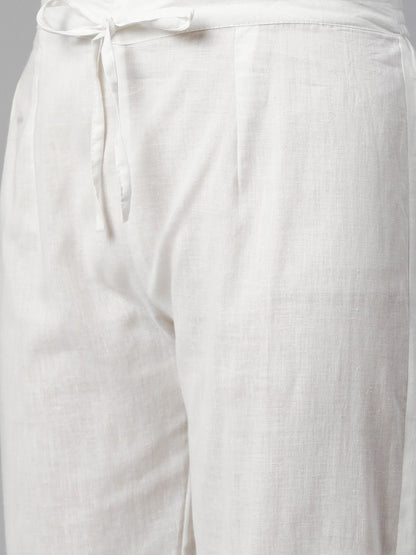 Anarkali Style Cotton Fabric White & Blue Color Kurta With Bottom & Dupatta