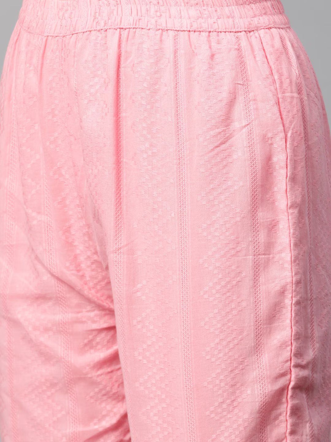 Straight Style Cotton Fabric Pink Color Kurta With Bottom & Dupatta