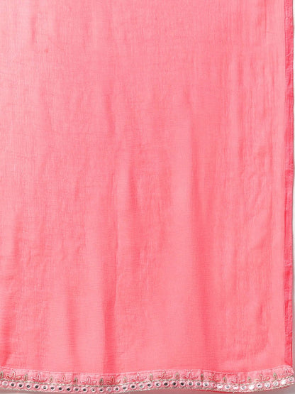 Straight Style Cotton Fabric Pink Color Kurta With Bottom & Dupatta