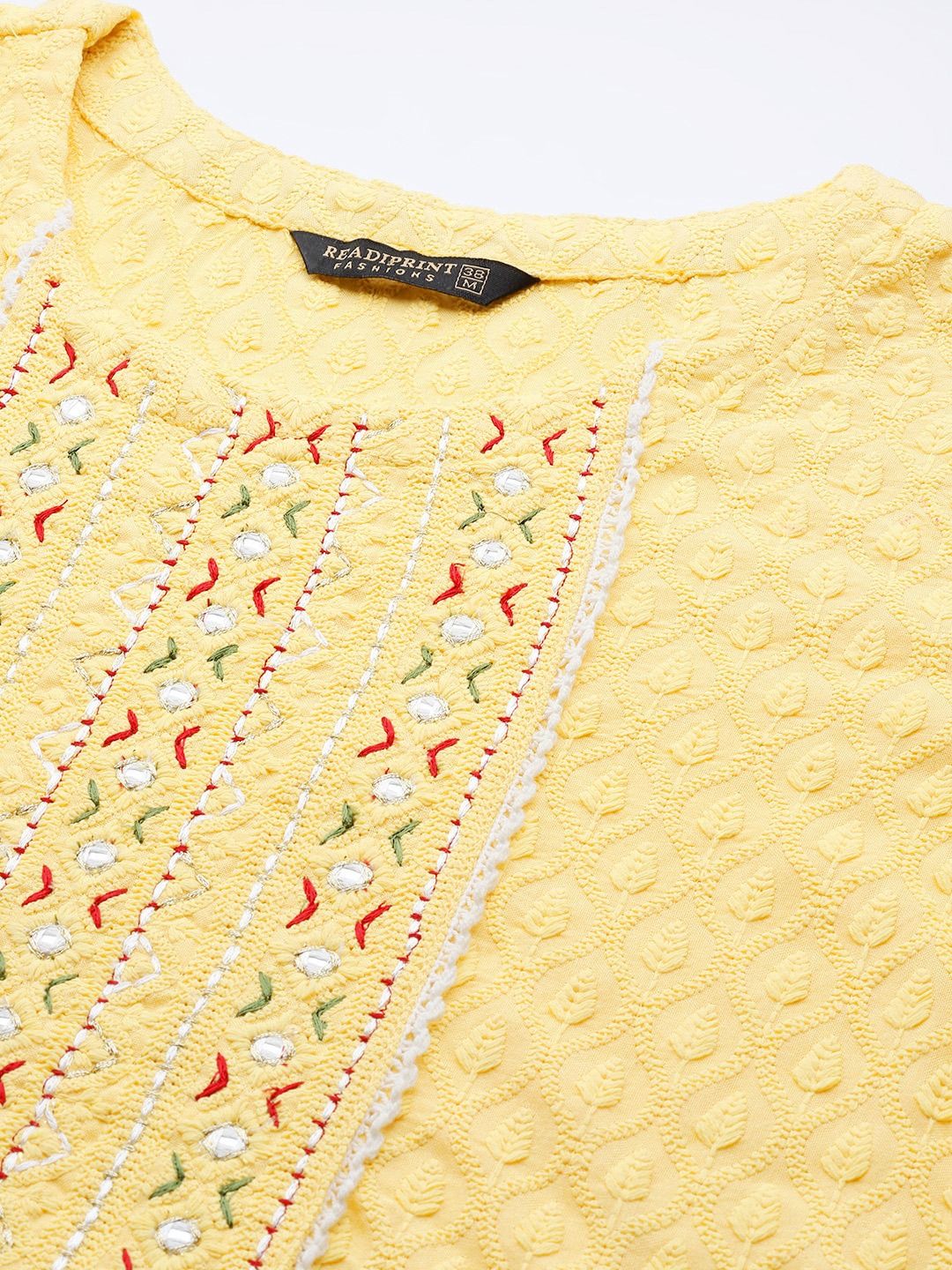 Straight Style Cotton Fabric Yellow Color Kurta With Bottom & Dupatta