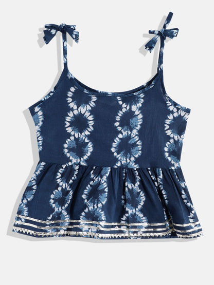 Frock Style Cotton Fabric Blue Color Tie Dye Kurti With Pyjama