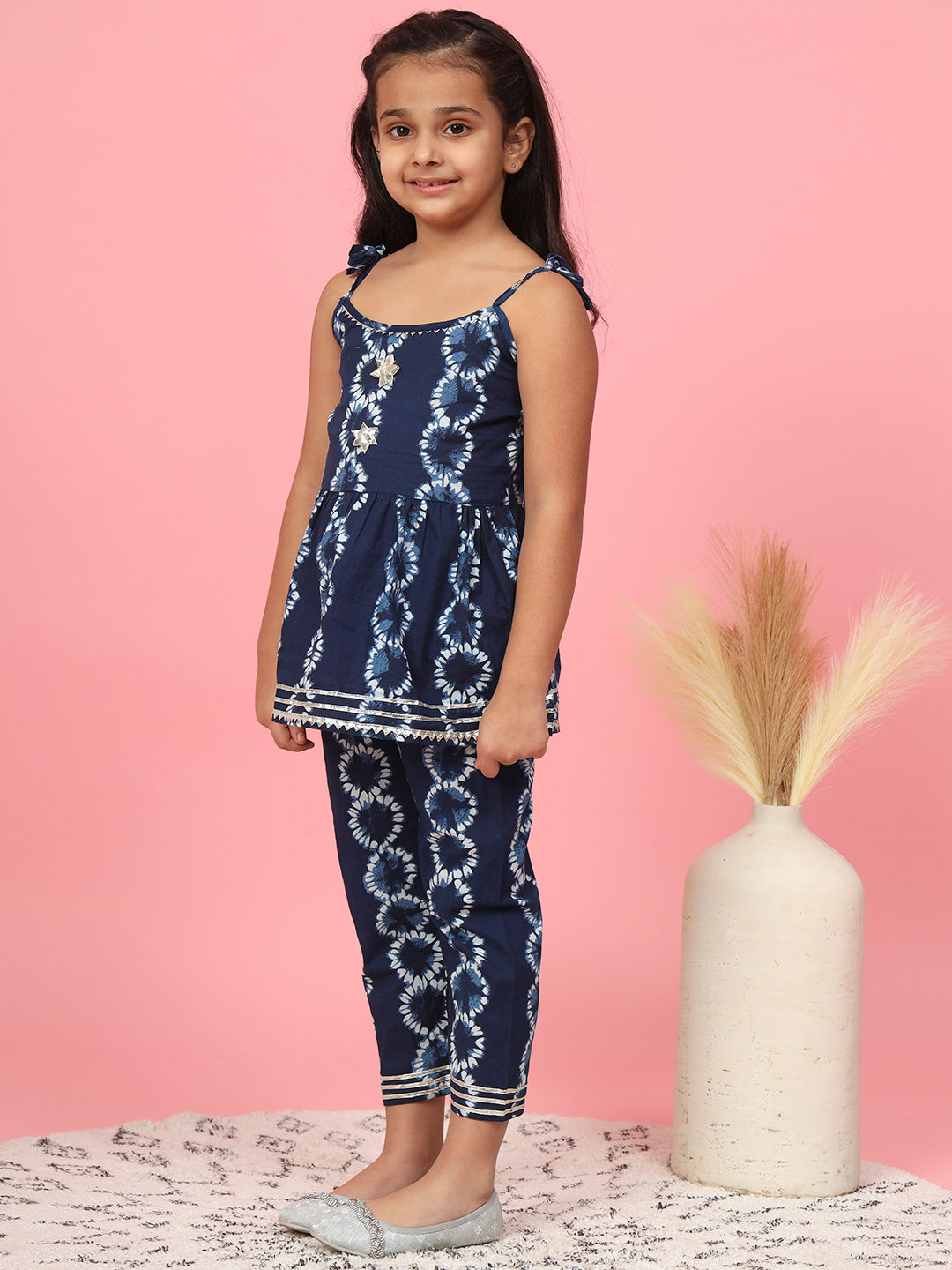 Frock Style Cotton Fabric Blue Color Tie Dye Kurti With Pyjama